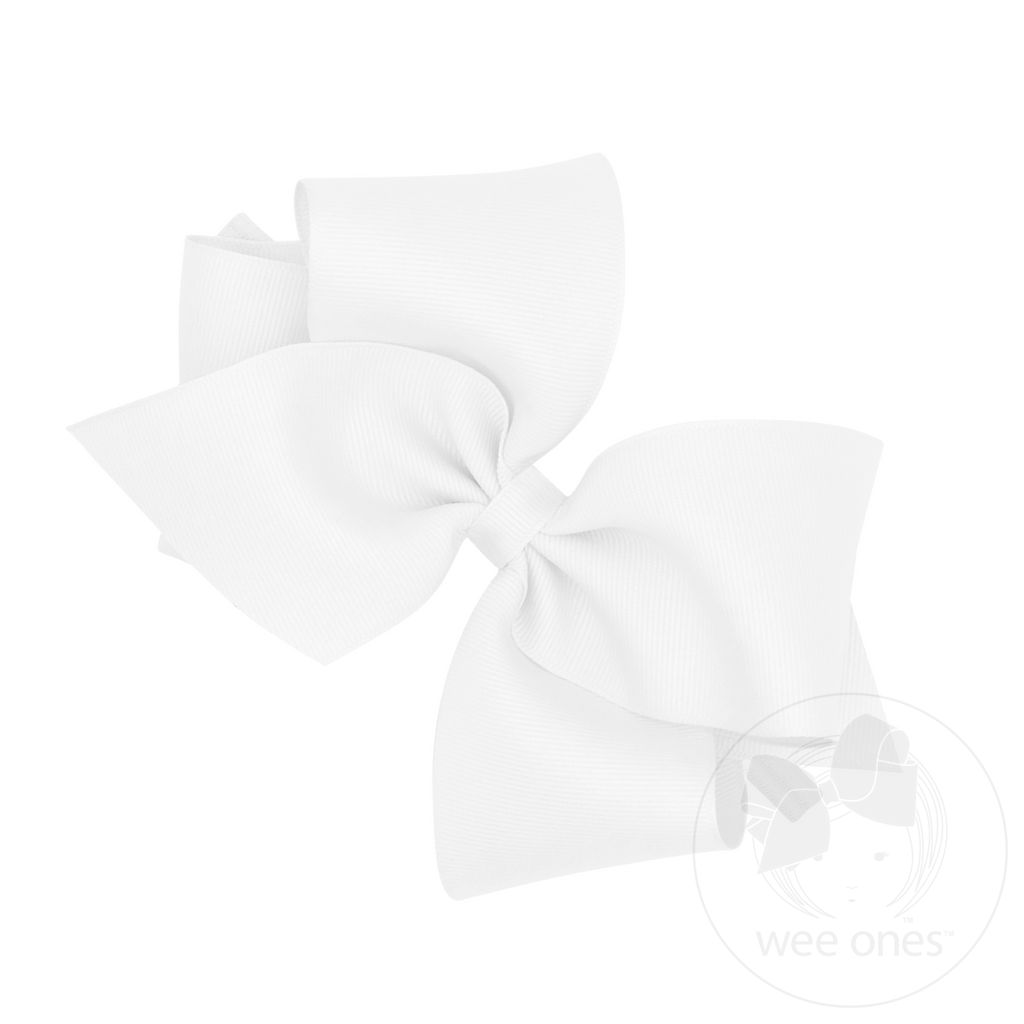 Mini King Grosgrain Hair Bow on Baby Band - WHITE