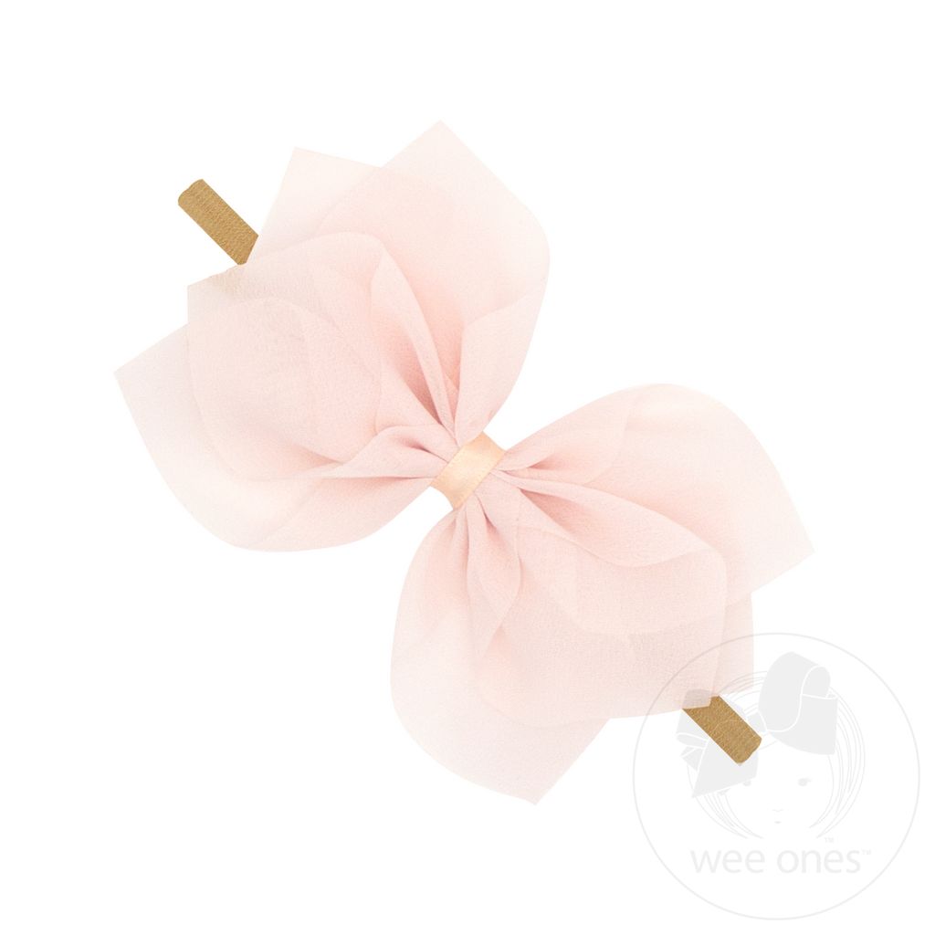 Medium Chiffon Flower on Nylon Baby Band - BLUSH