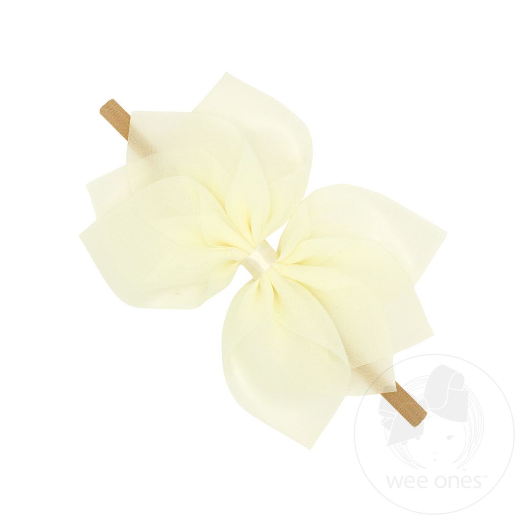 Medium Chiffon Flower on Nylon Baby Band - IVORY