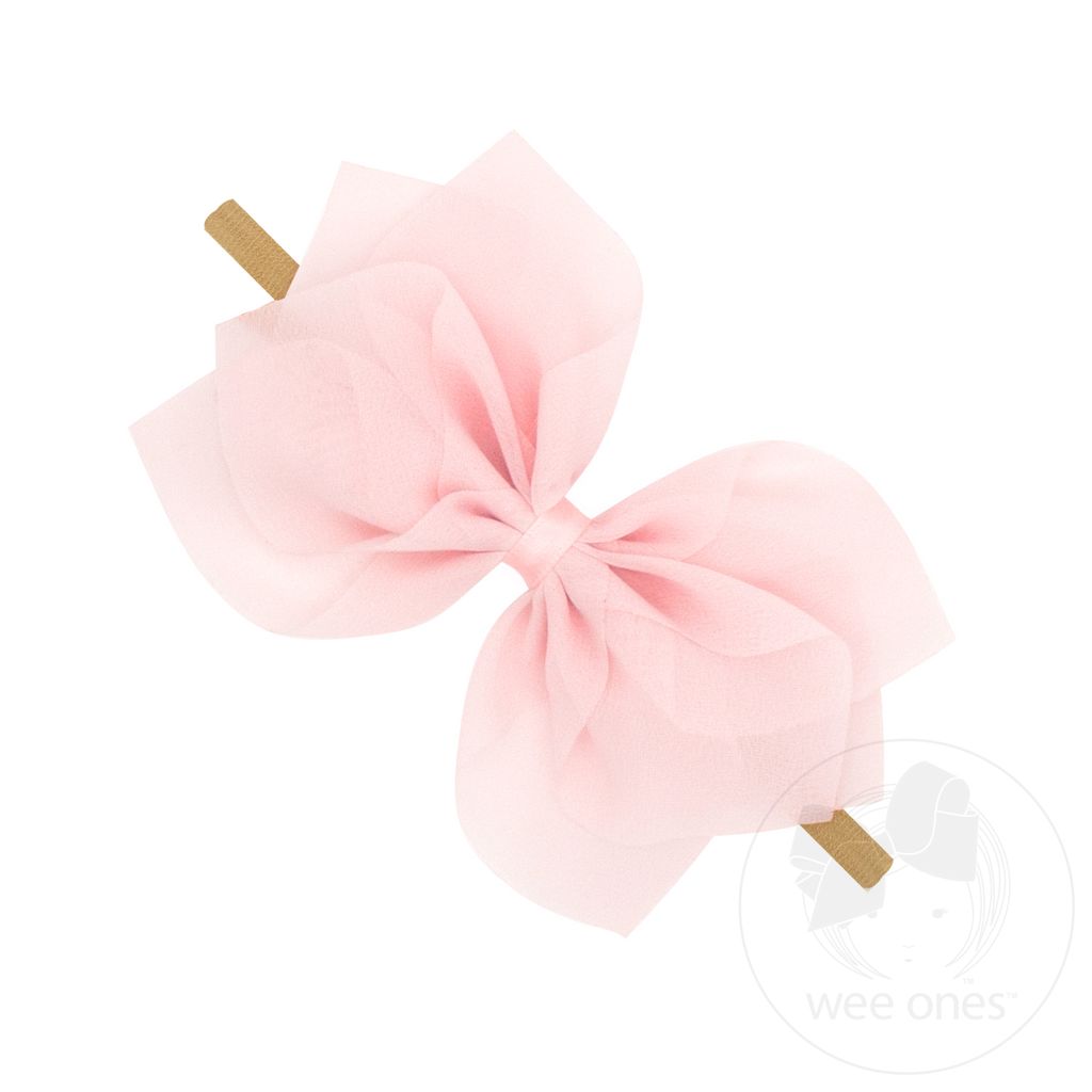Medium Chiffon Flower on Nylon Baby Band - PINK