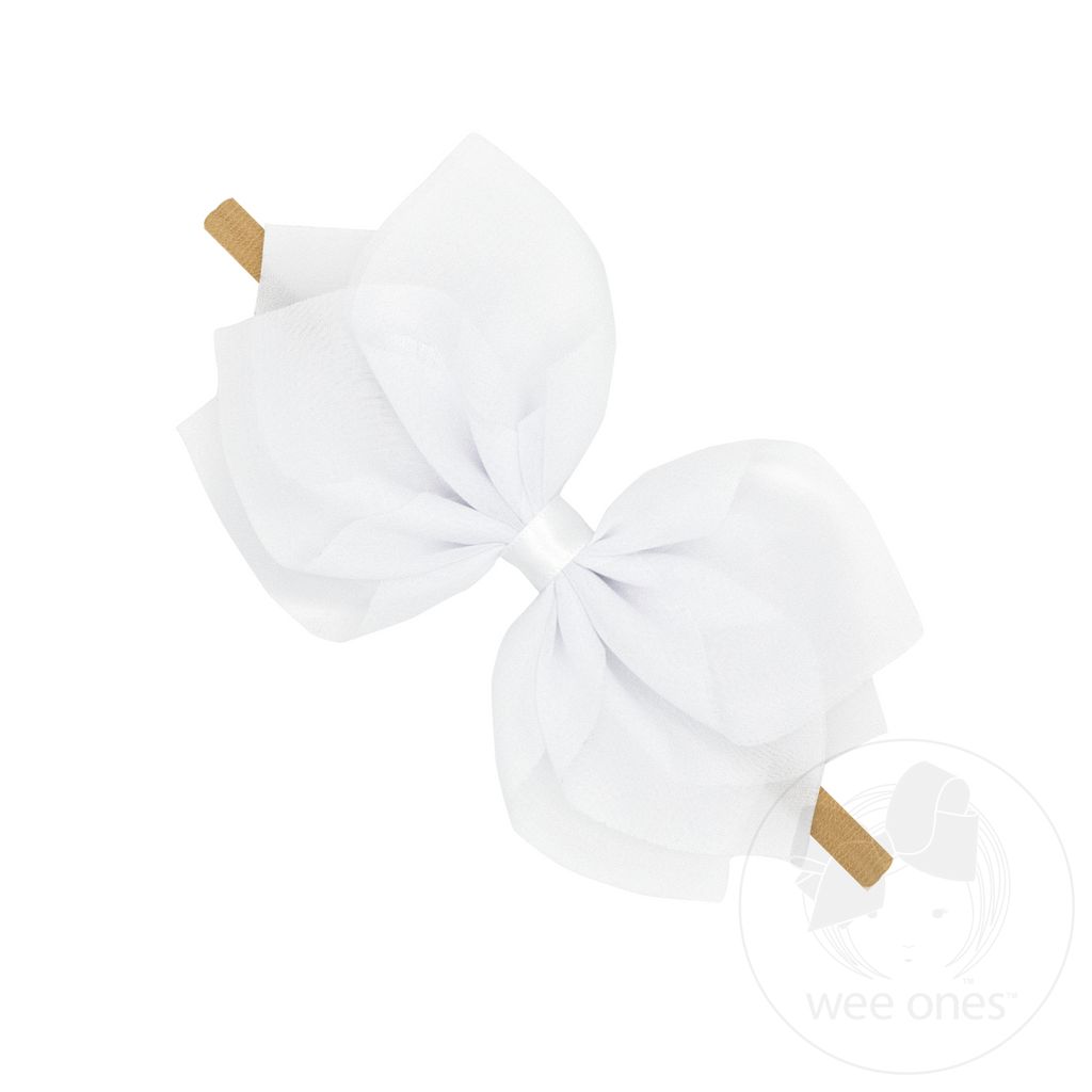 Medium Chiffon Flower on Nylon Baby Band - WHITE