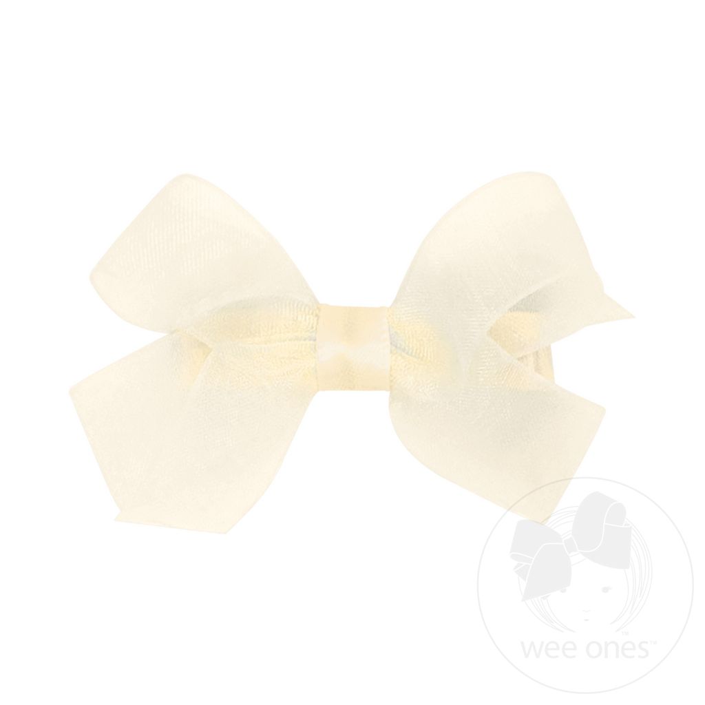 Tiny Classic Organza Single Hair Bow - ECRU