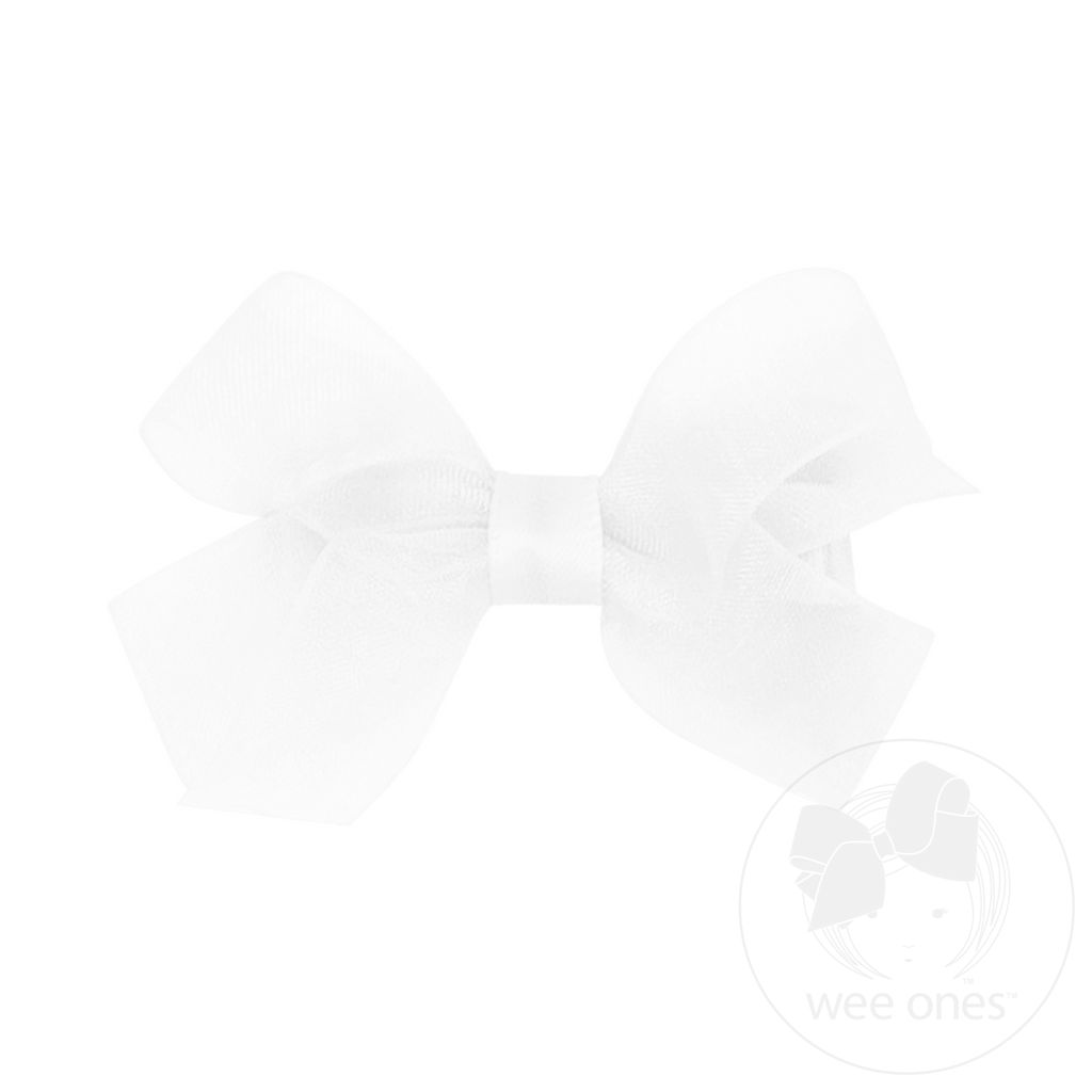 Tiny Classic Organza Single Hair Bow - WHITE