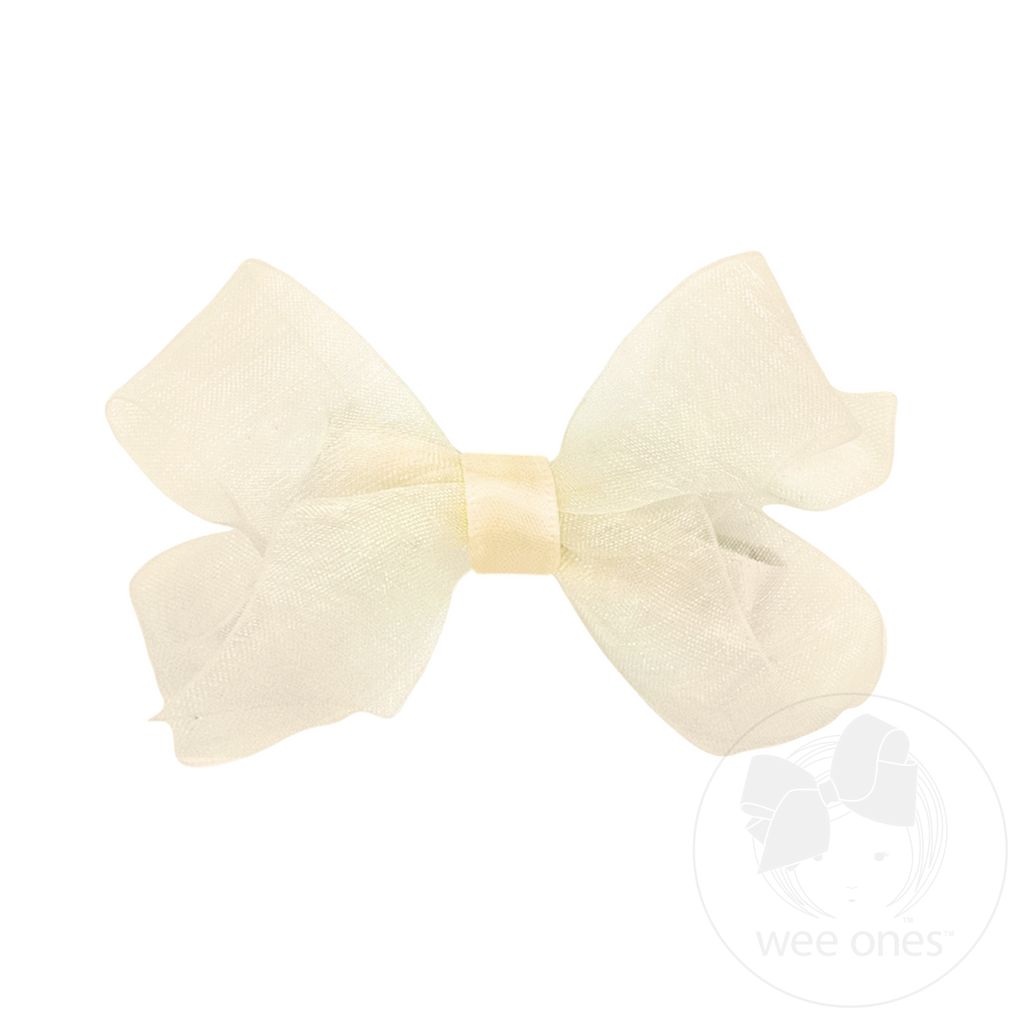 Mini Classic Organza Single Hair Bow - ECRU