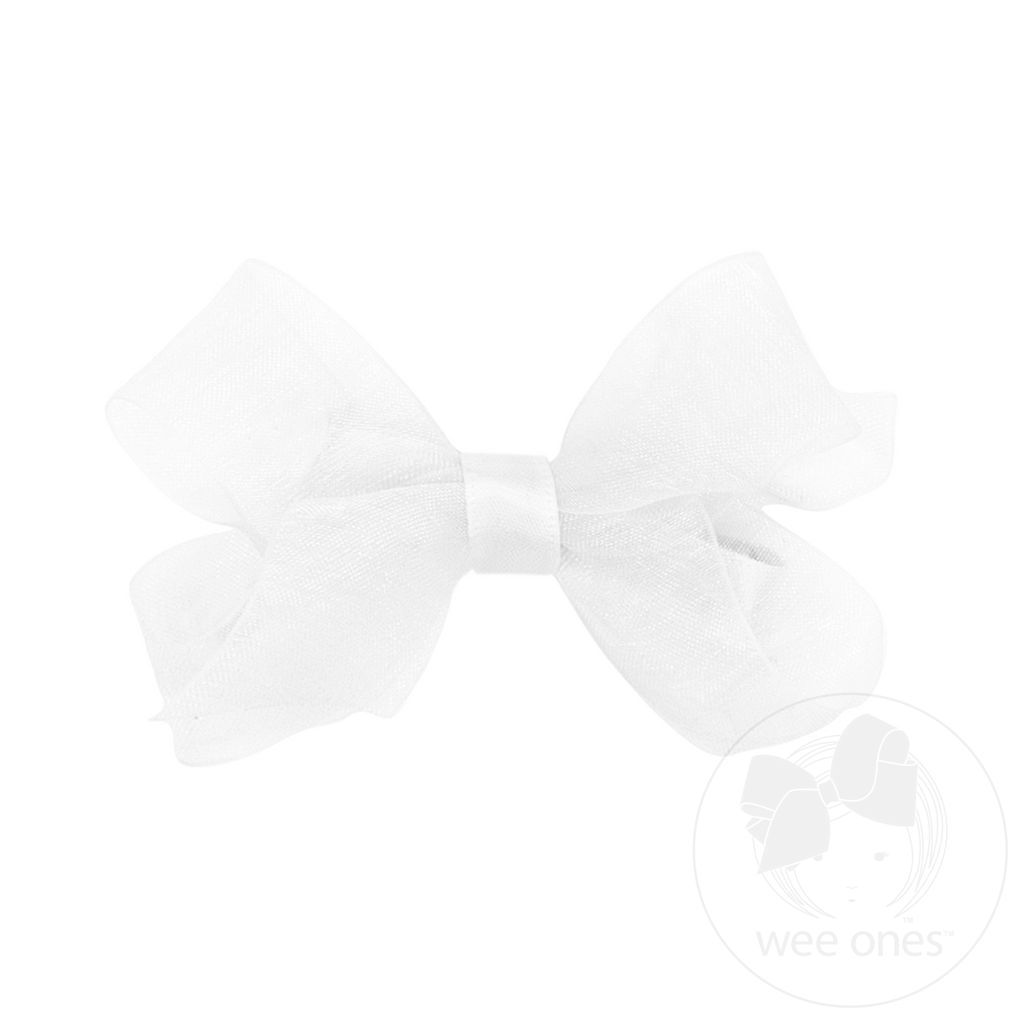 Mini Classic Organza Single Hair Bow - WHITE