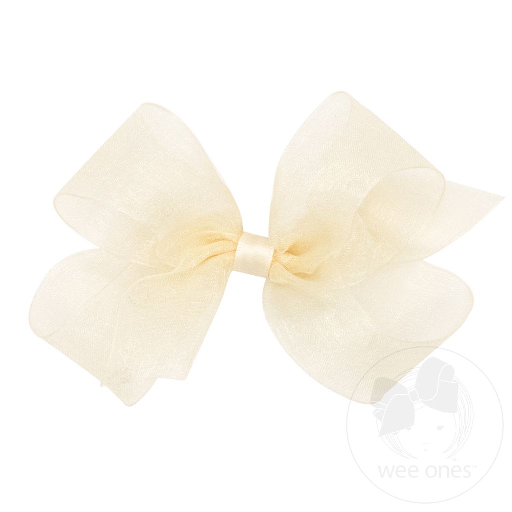 Medium Classic Organza Single Hair Bow - ECRU