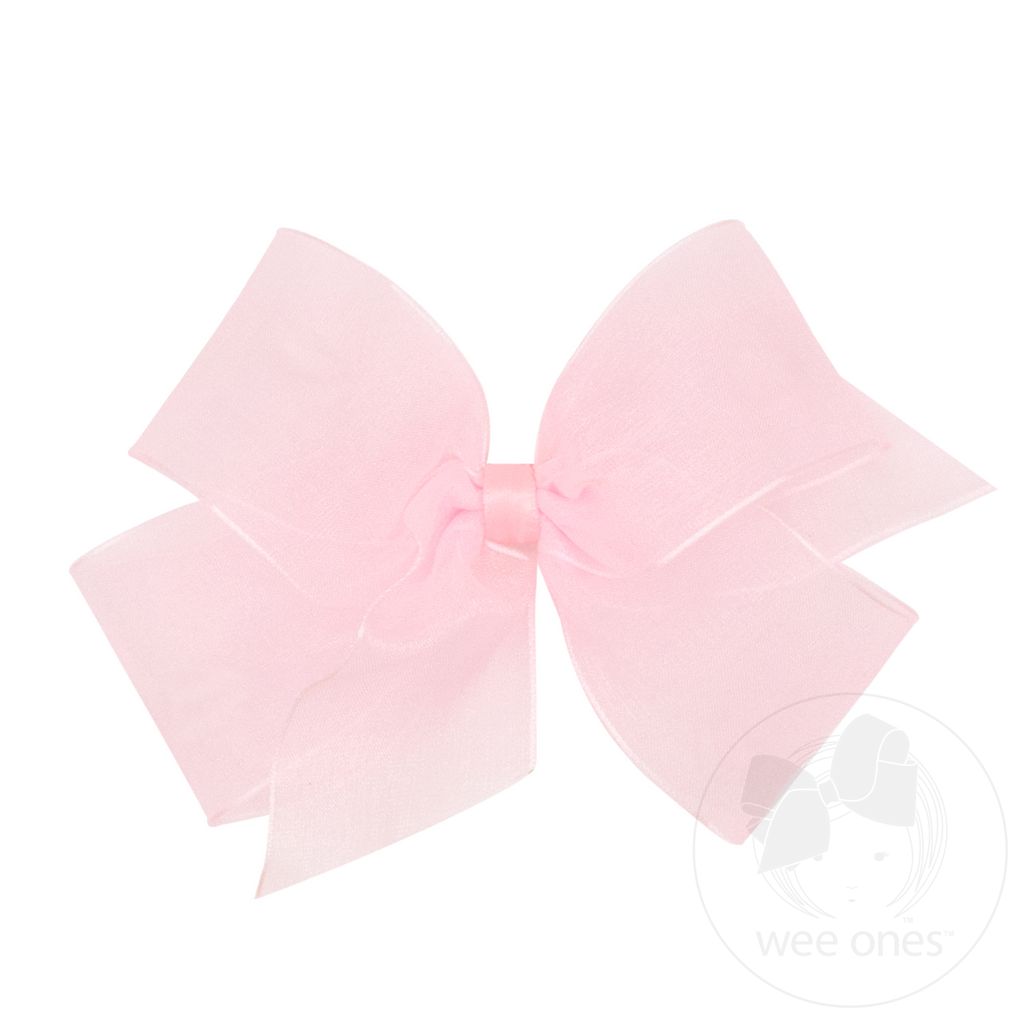 Medium Classic Organza Single Hair Bow - LT PINK