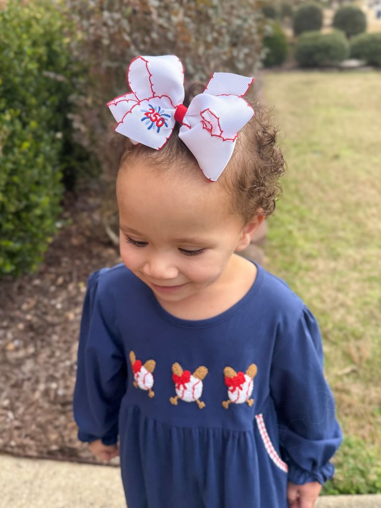 Medium Americana 250 Embroidery on Moonstitch Edge Hair Bow