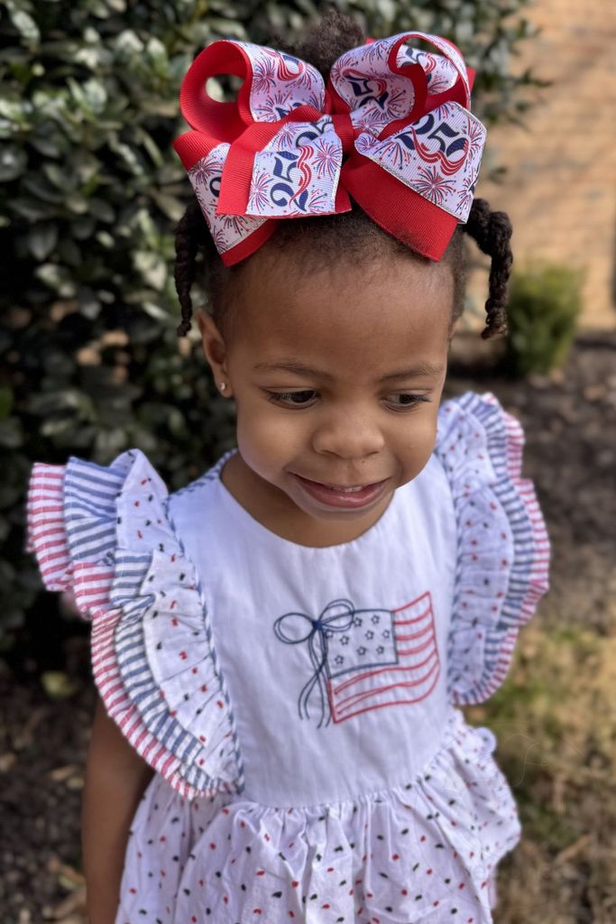 King Americana Print Metallic Edge with Grosgrain Underlay Hair Bow