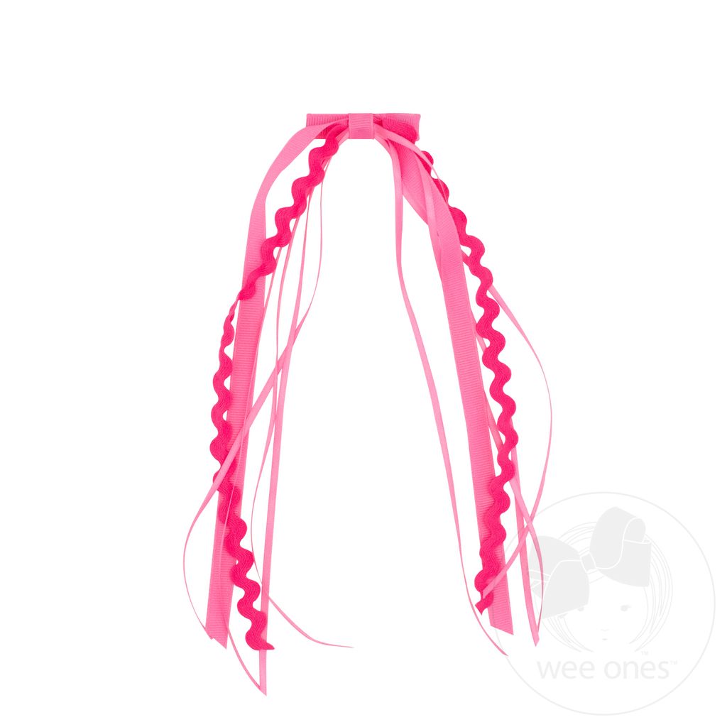 Grosgrain and Ric-Rac Ribbon Streamer Hair Clip - HOT PINK