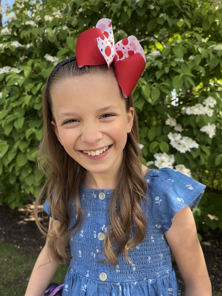 King Back to School Colorblock Apple Print Hair Bow