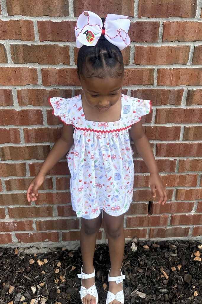 King Back to School Moonstitch ABCs Embroidered Hair Bow