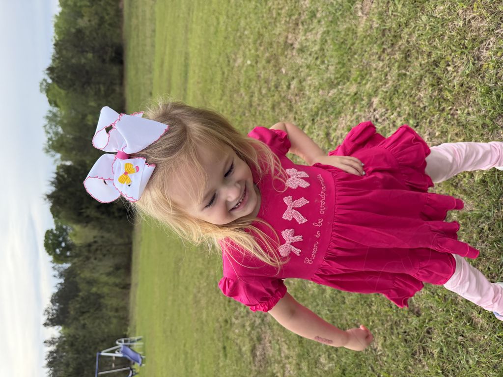 King Back to School Moonstitch Bow Embroidered Hair Bow