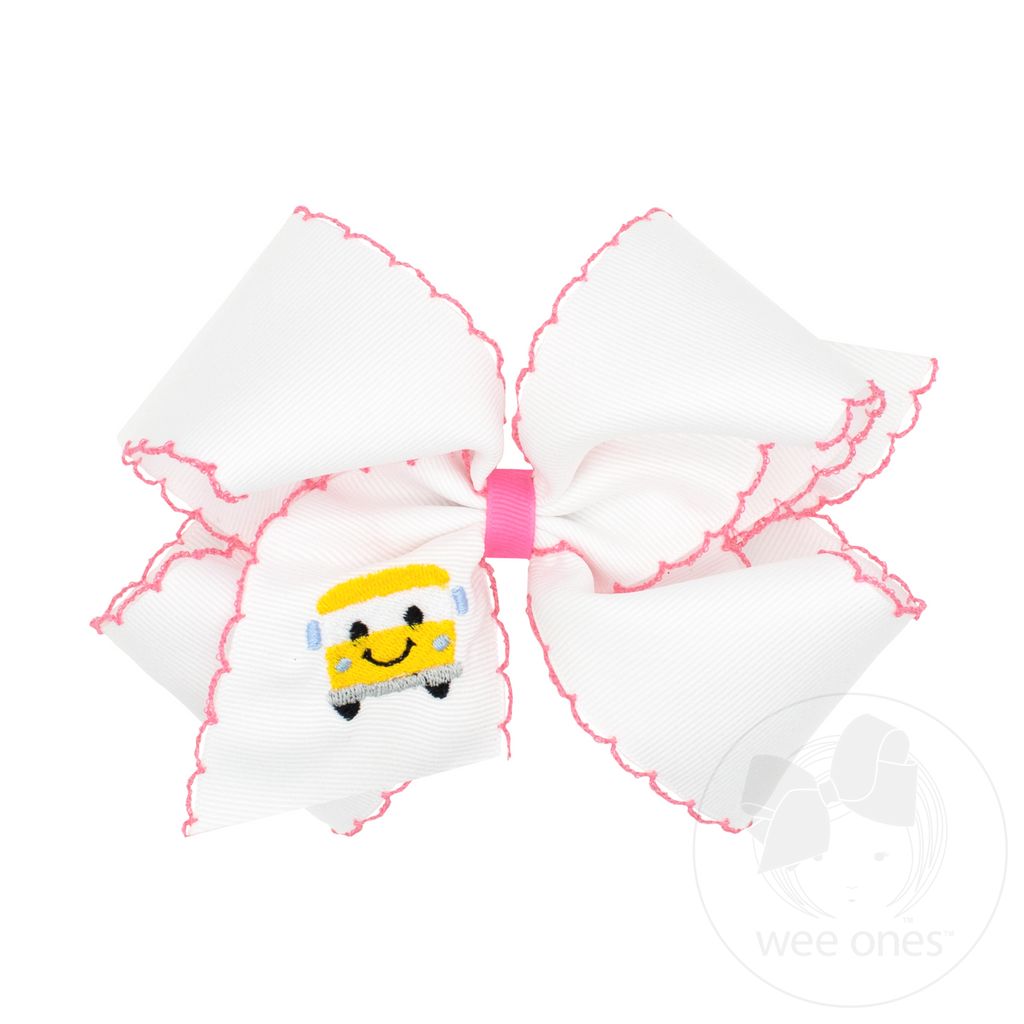 King Back to School Moonstitch Bus Embroidered Hair Bow - BUS