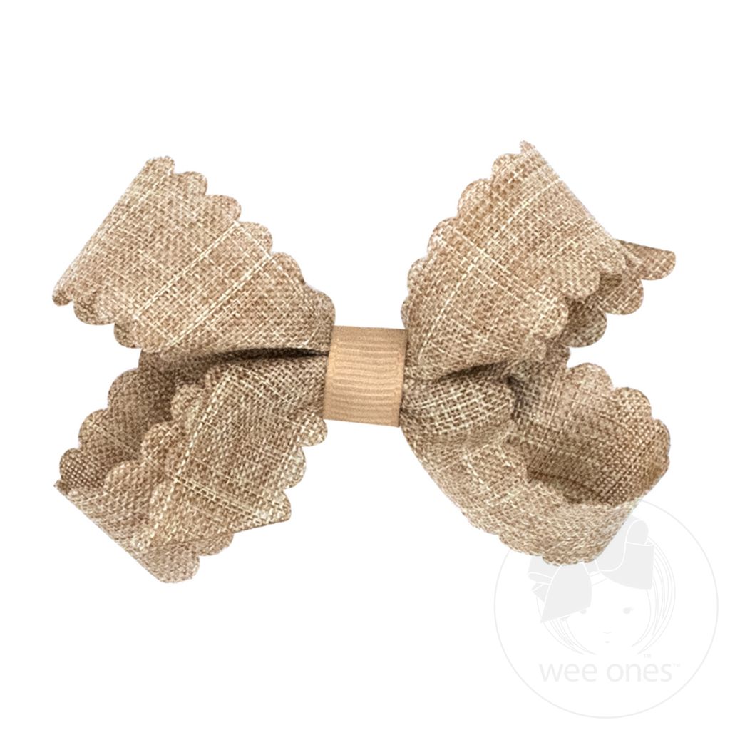 Mini Linen Scalloped Edge Hair Bow - NATURAL
