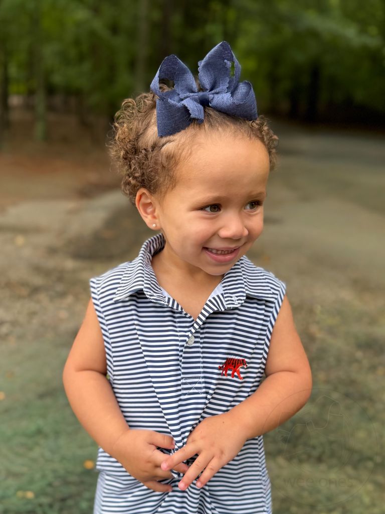 Medium Linen Scalloped Edge Hair Bow