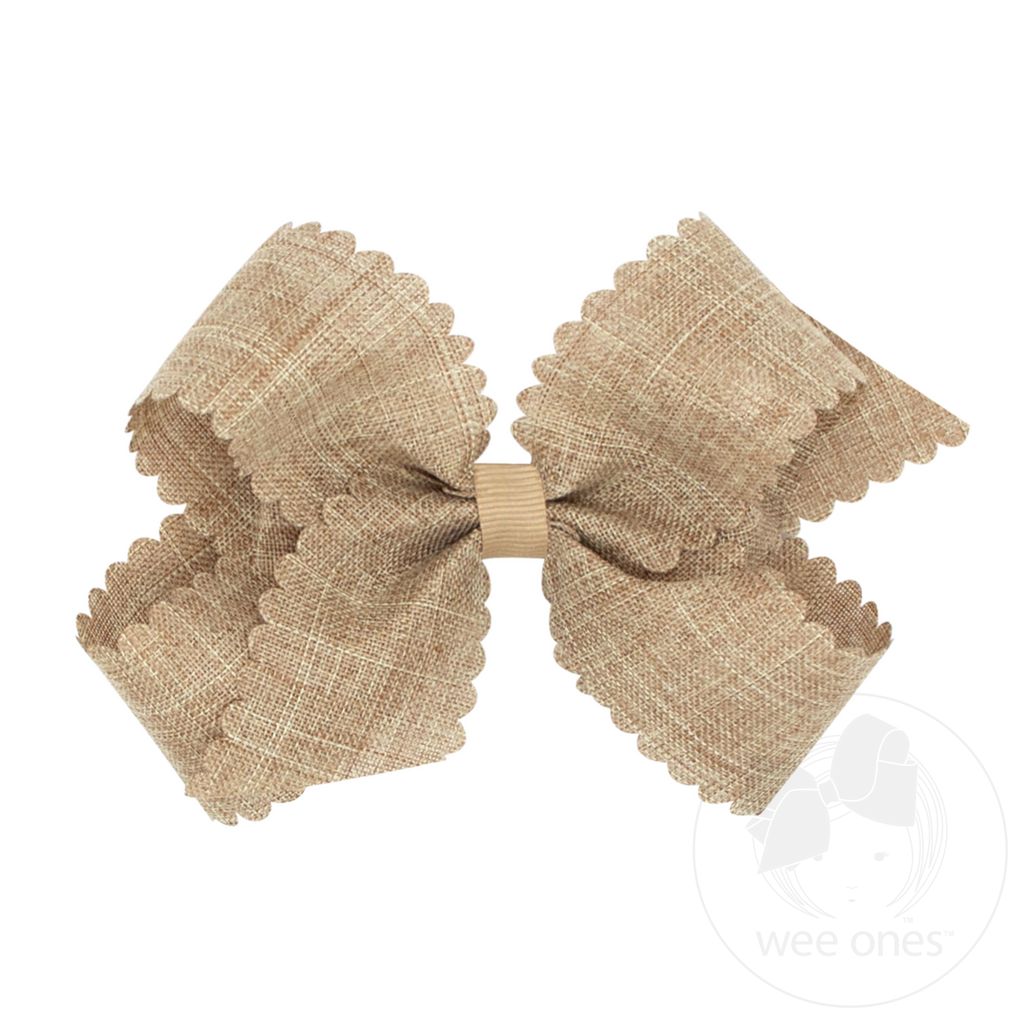 Medium Linen Scalloped Edge Hair Bow - NATURAL