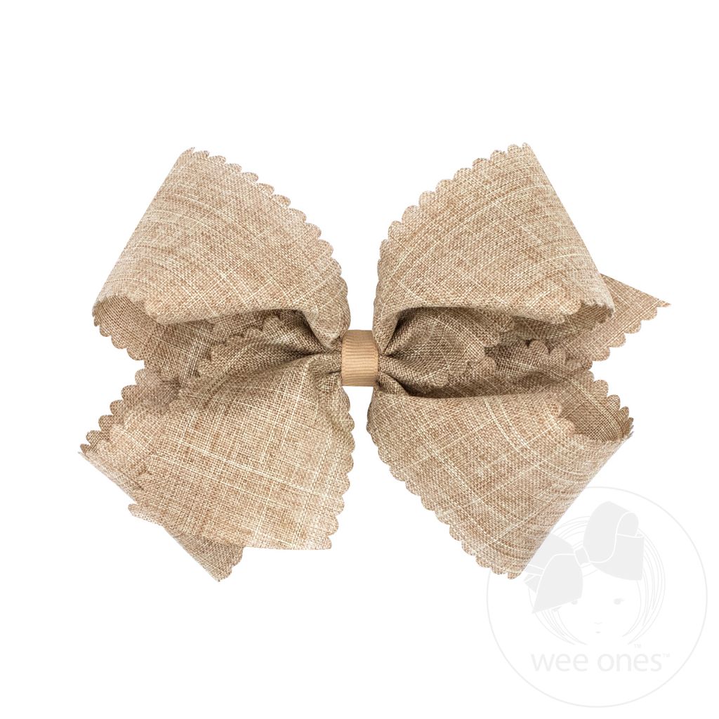 Medium Linen Scalloped Edge Hair Bow - NATURAL