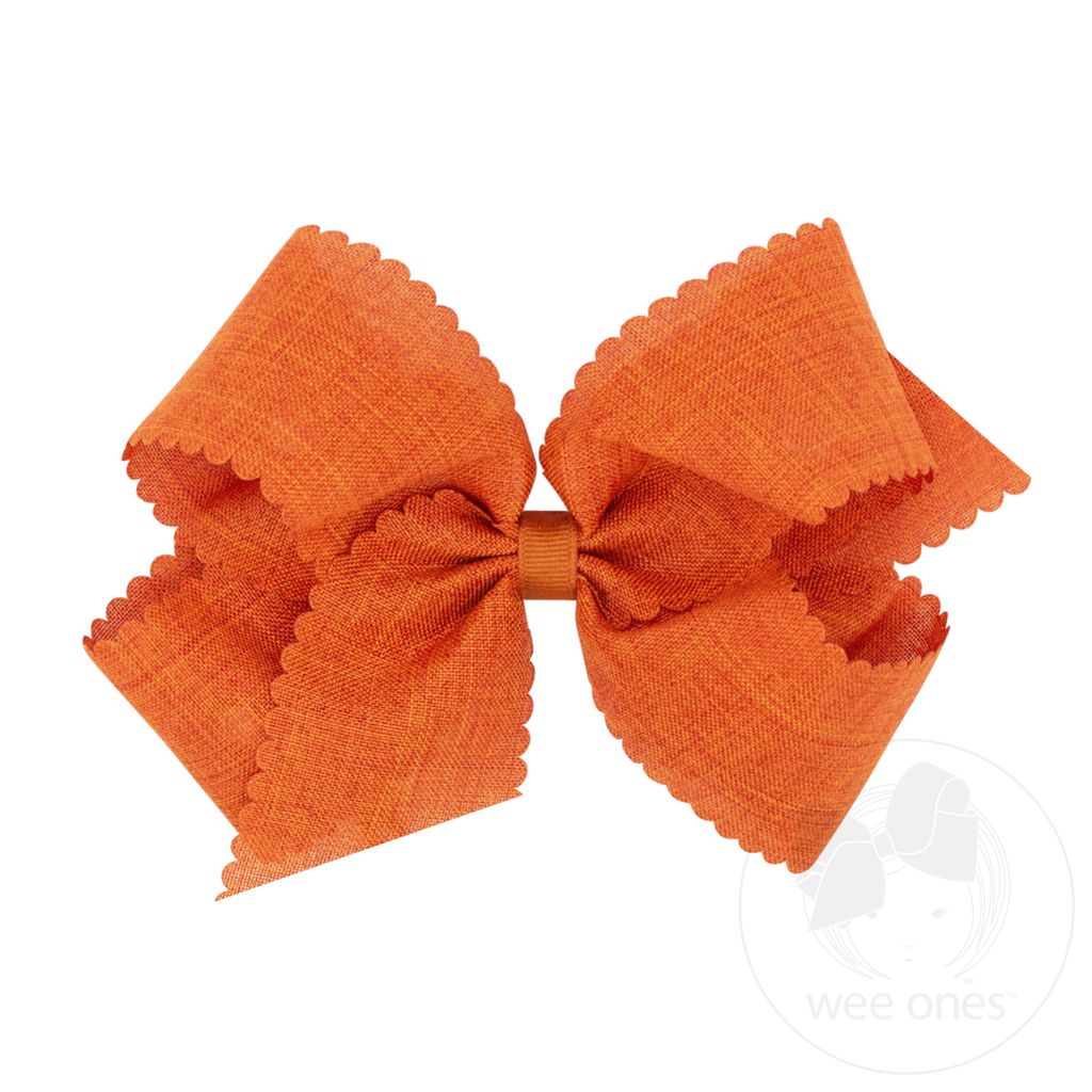 Medium Linen Scalloped Edge Hair Bow - RUST