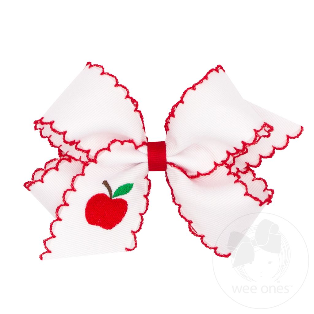 Medium Harvest Apple Embroidery Moonstitch Hair Bow - APPLE
