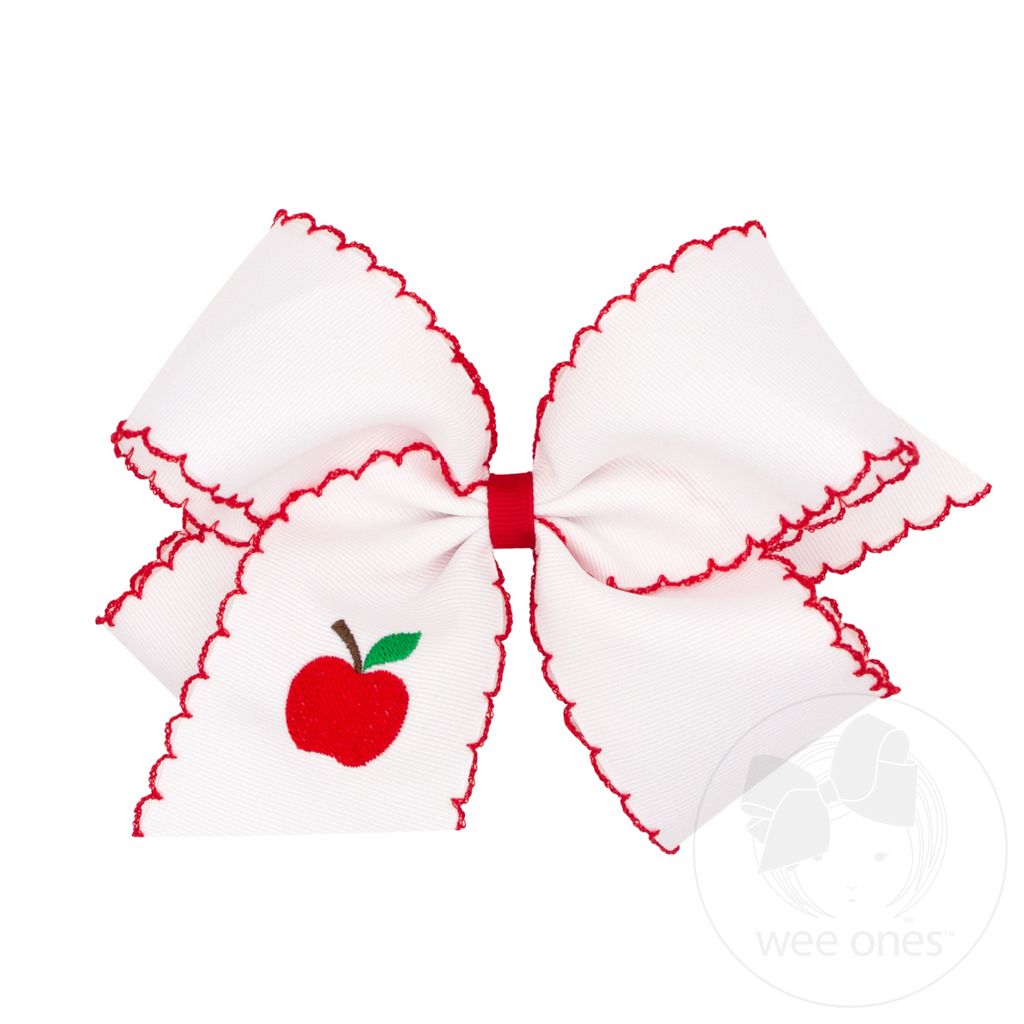 King Harvest Apple Embroidery Moonstitch Hair Bow - APPLE