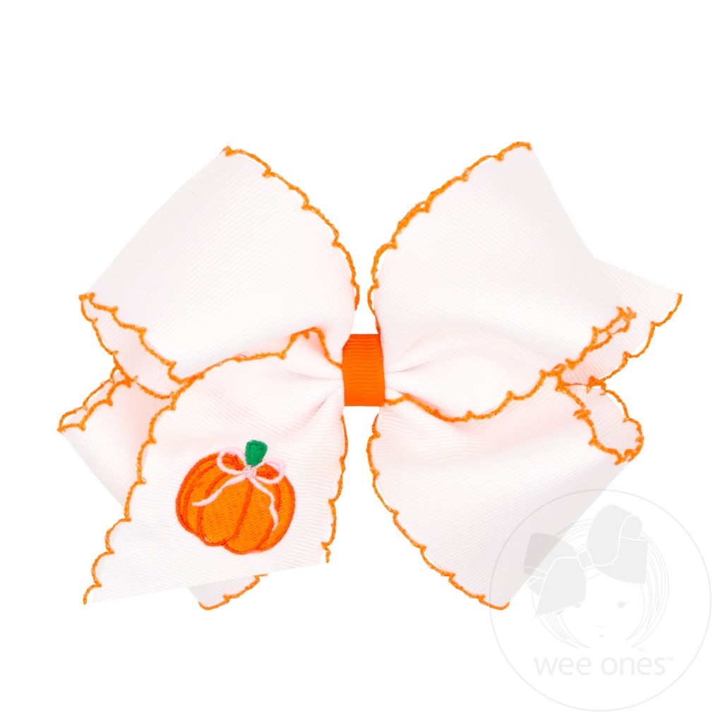 King Harvest Pumpkin Embroidery Moonstitch Hair Bow - PUMPKIN