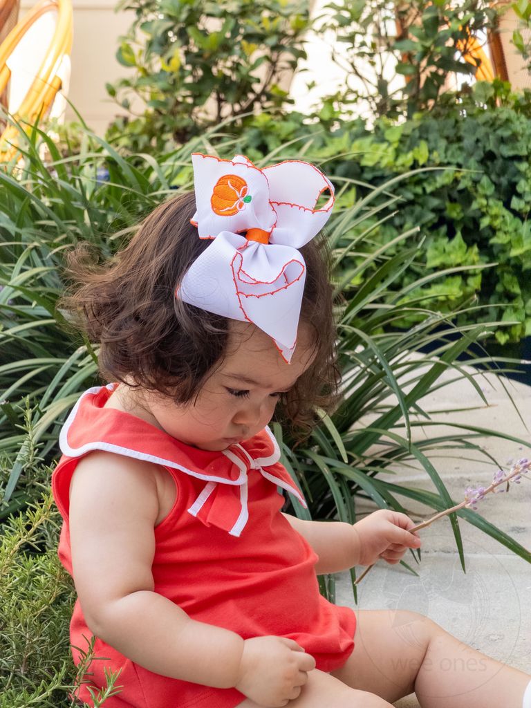 King Harvest Pumpkin Embroidery Moonstitch Hair Bow