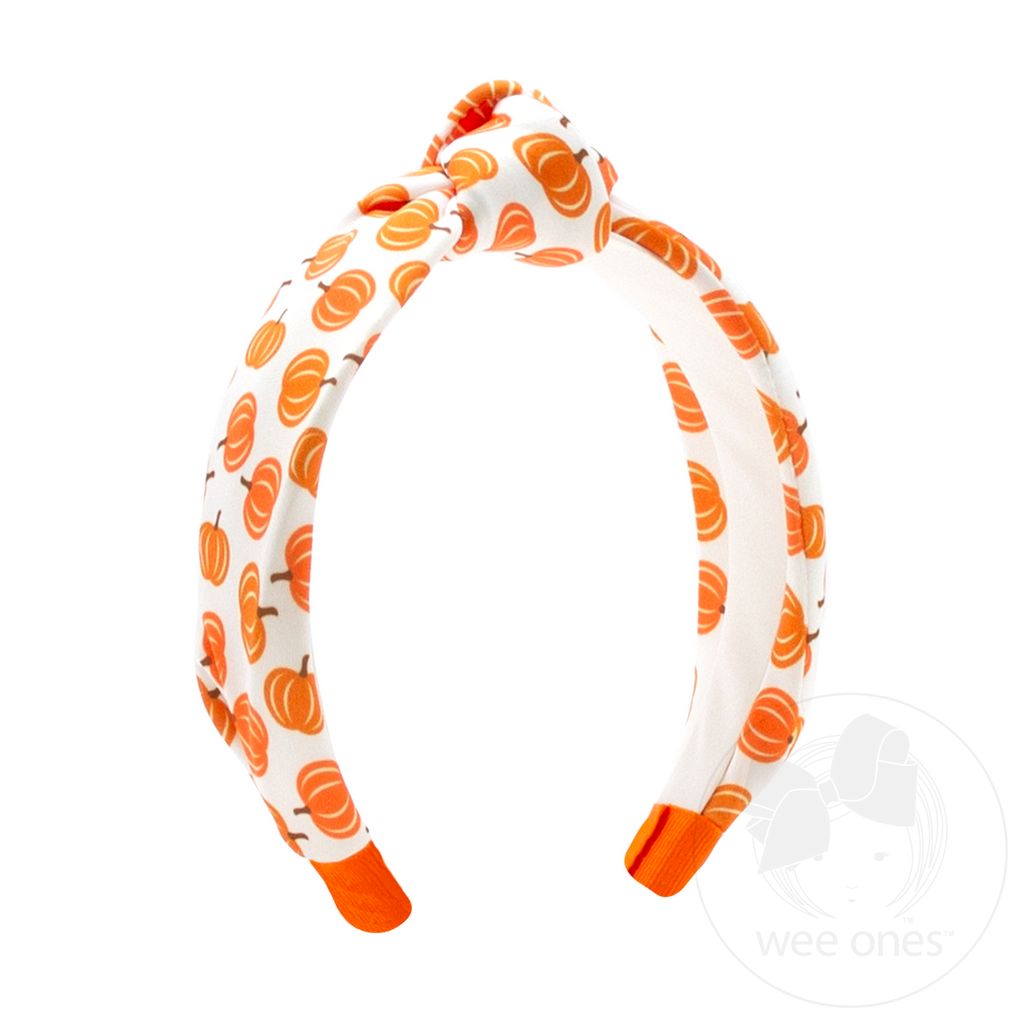 Harvest Pumpkin Print Knot Headband - PMK/WHT