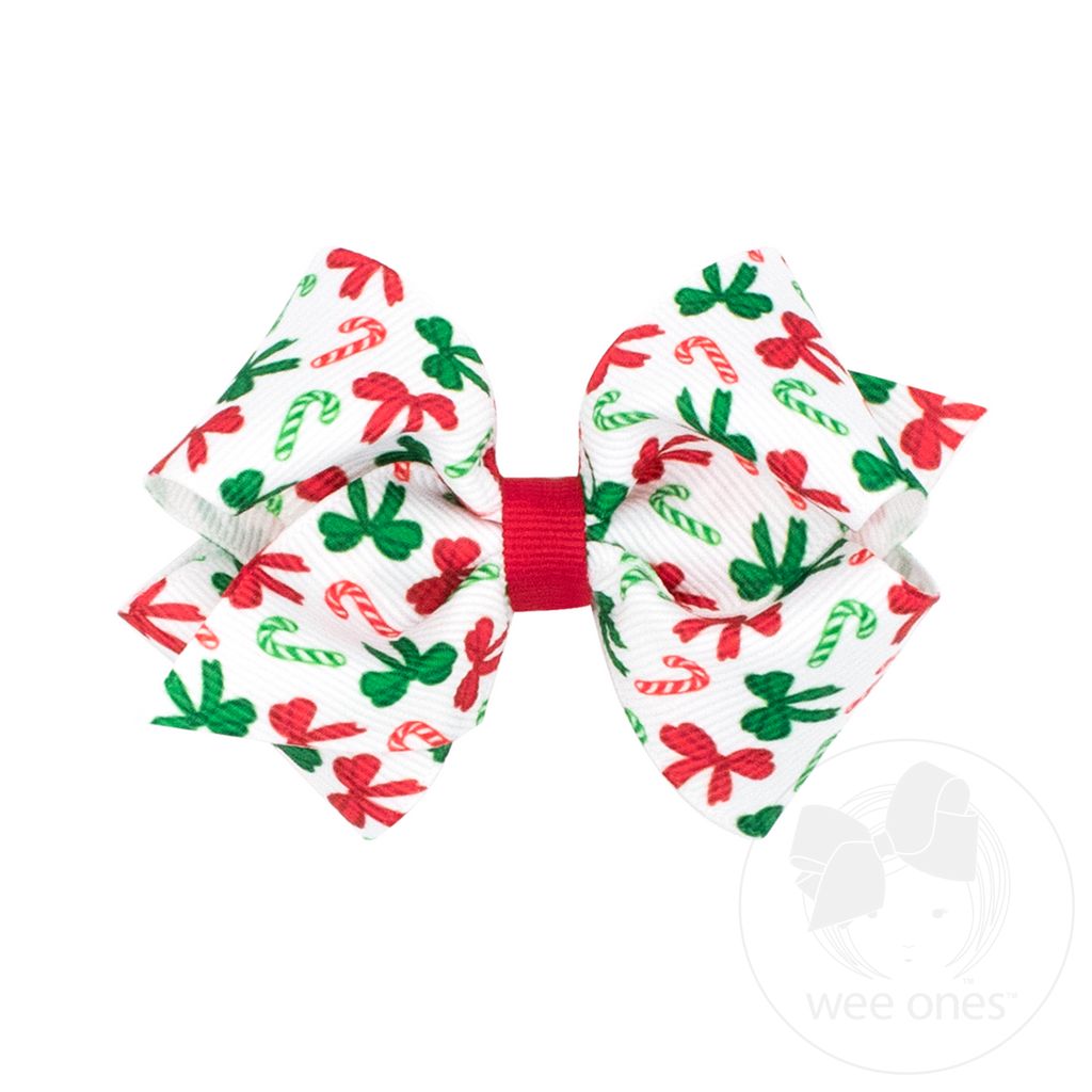 Extra Small Candy Cane Print Christmas Hair Bow - CANDY CANE