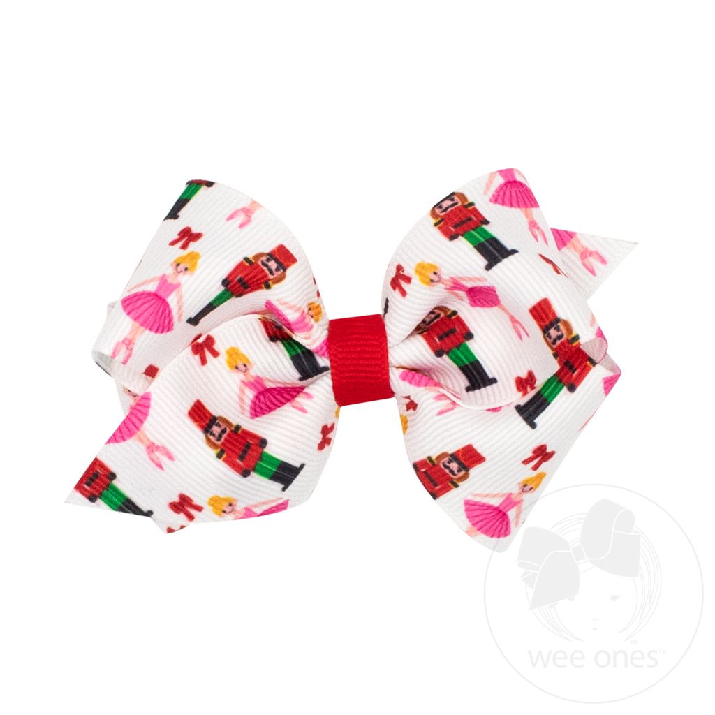 Extra Small Nutcracker Print Christmas Hair Bow - NUTCRACKER