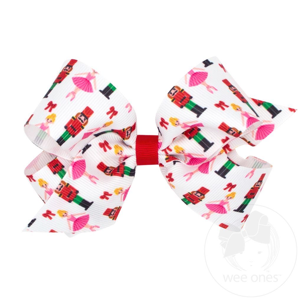 Medium Nutcracker Print Christmas Hair Bow - NUTCRACKER