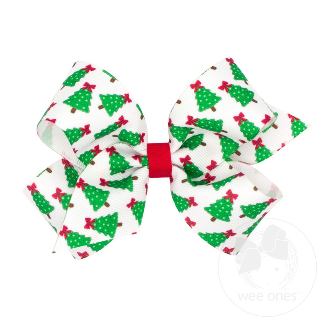 Medium Christmas Tree Print Hair Bow - TREE
