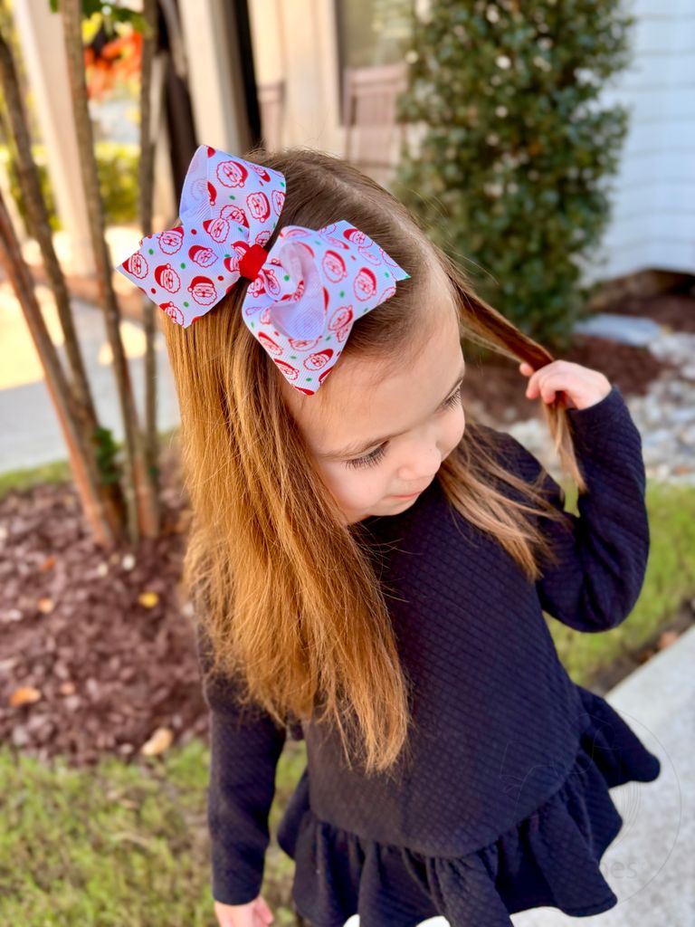 Medium Santa Print Christmas Hair Bow