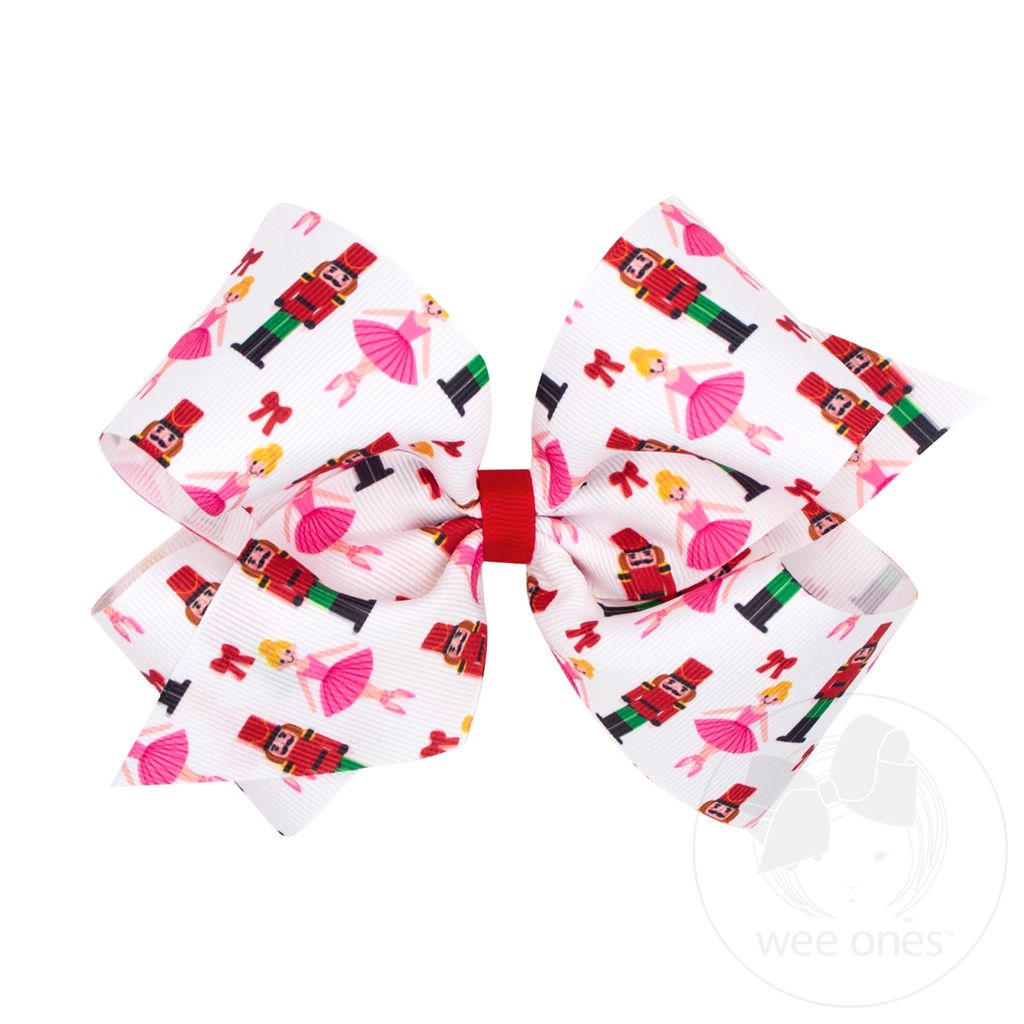 King Nutcracker Print Christmas Hair Bow - NUTCRACKER