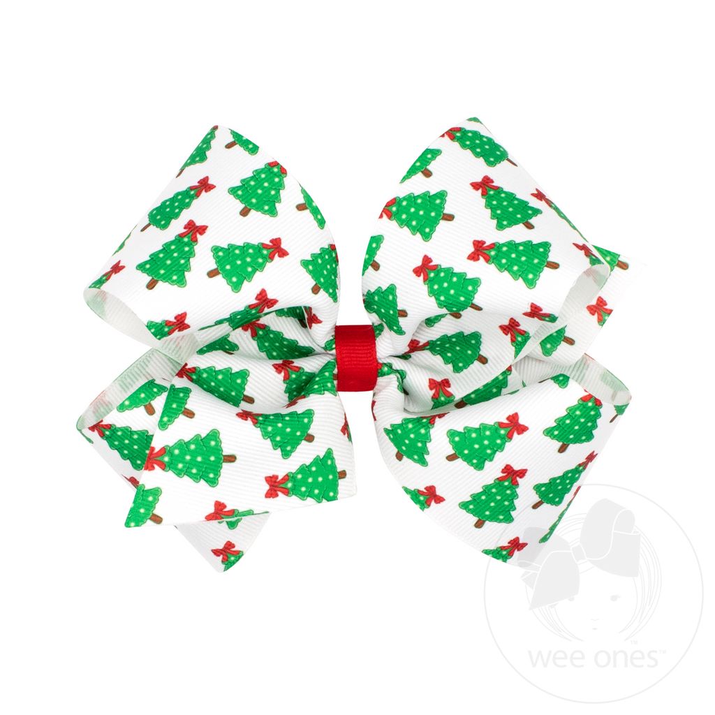 King Christmas Tree Print Hair Bow - TREE