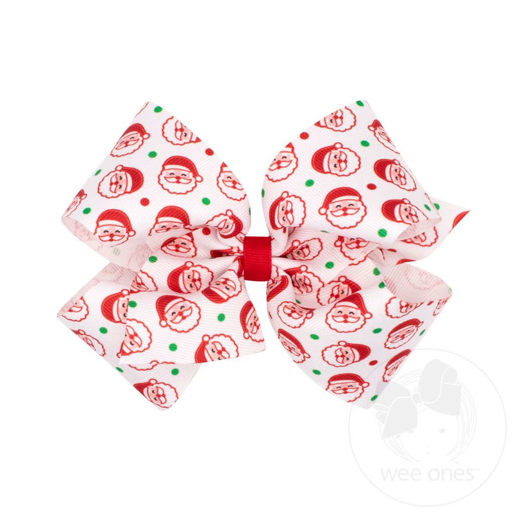King Santa Print Christmas Hair Bow - WHITE SANTA