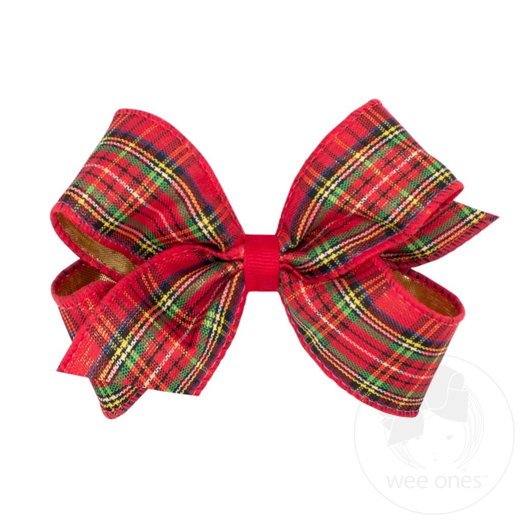 Medium Christmas Plaid Hair Bow - RED