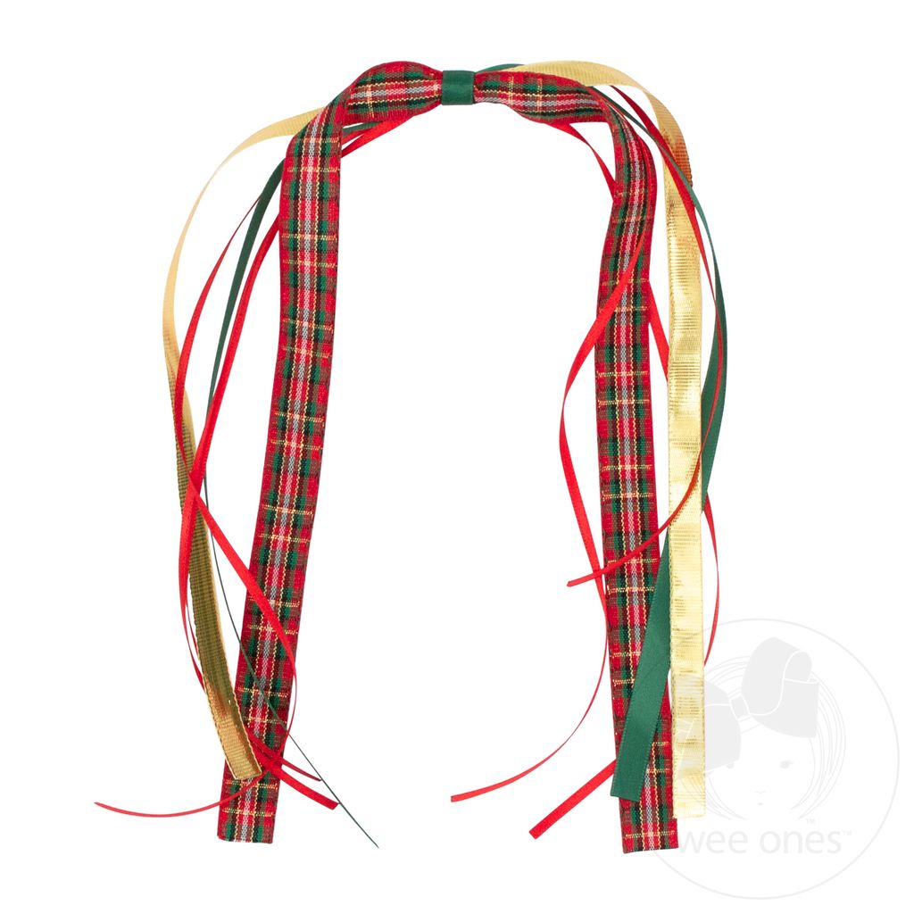 Christmas Plaid and Metallic Streamer Hair Clip - RED