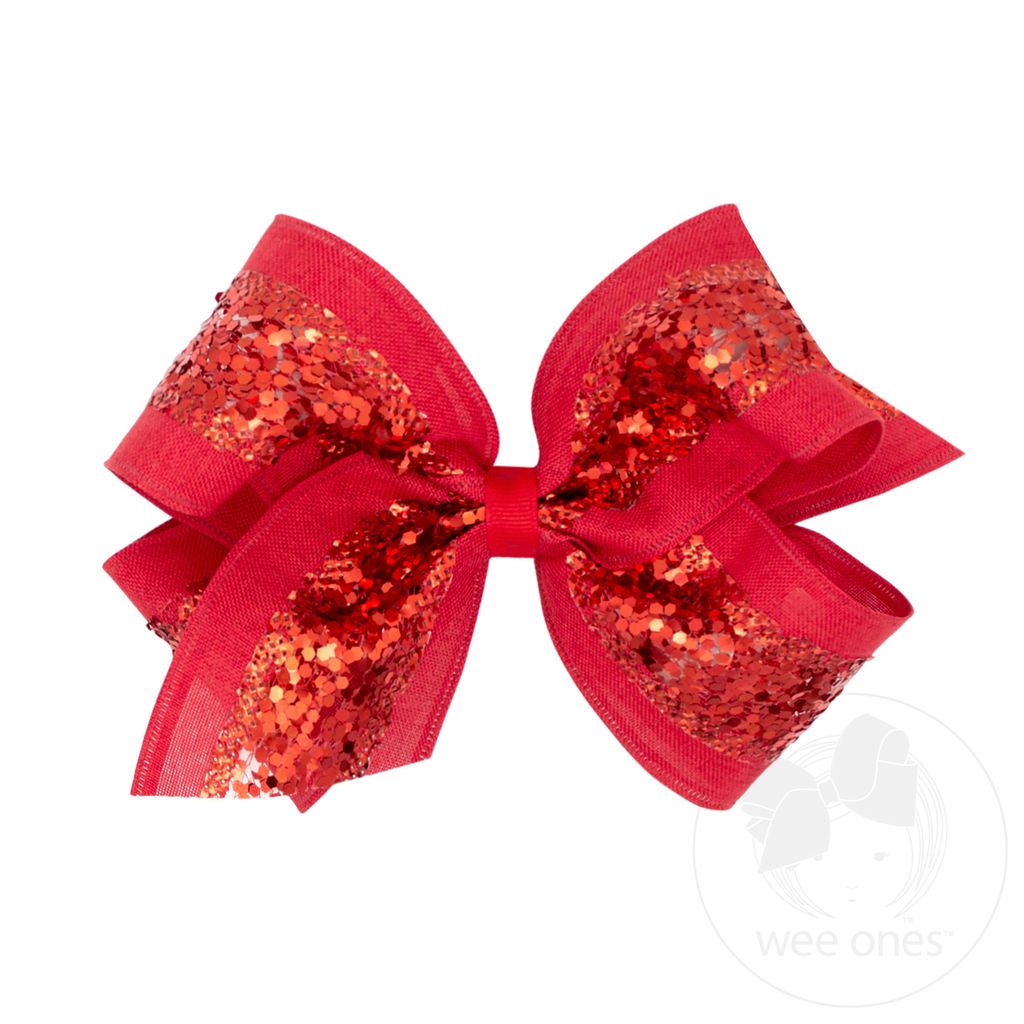 King Linen and Sequin Hair Bow - RED