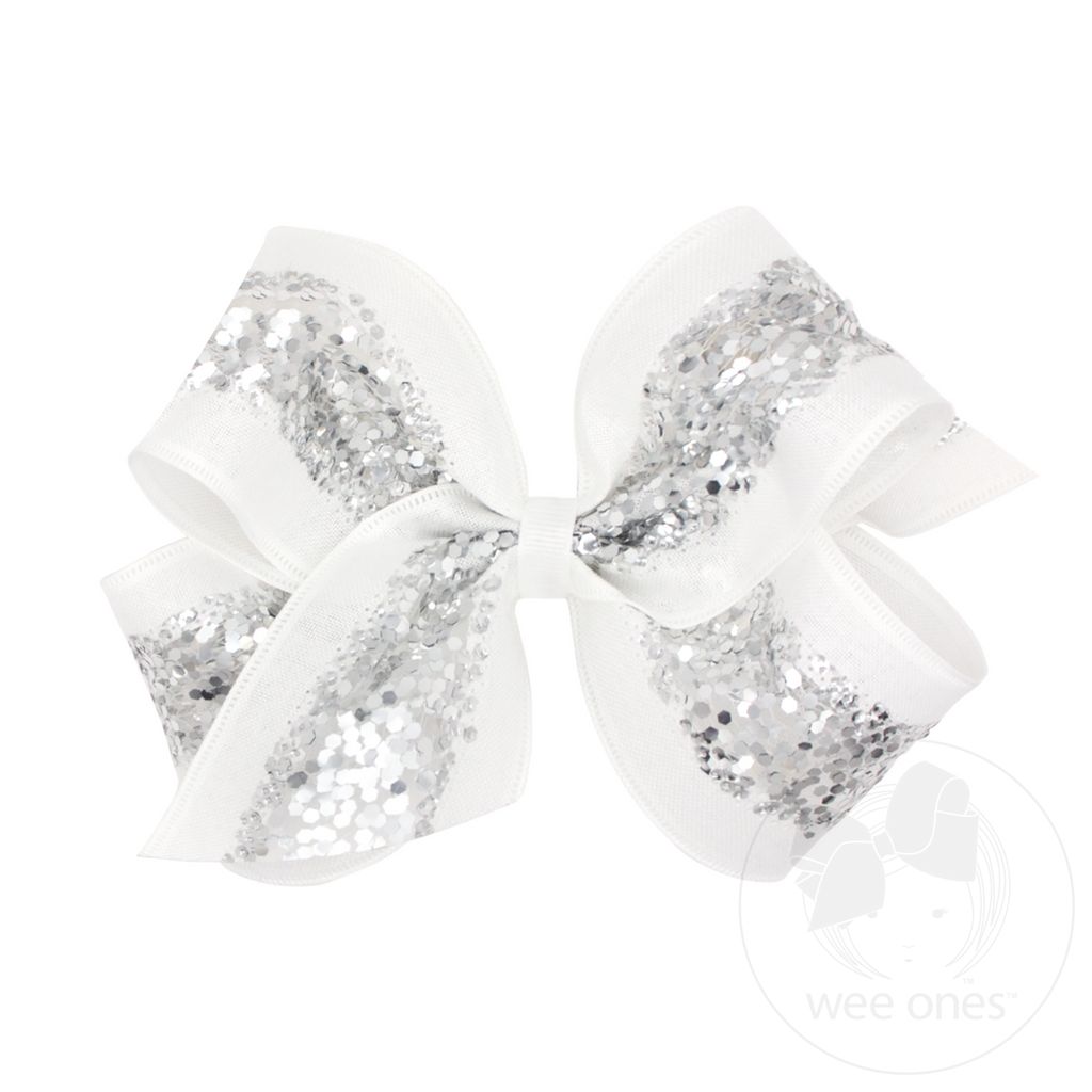 King Linen and Sequin Hair Bow - SILVER