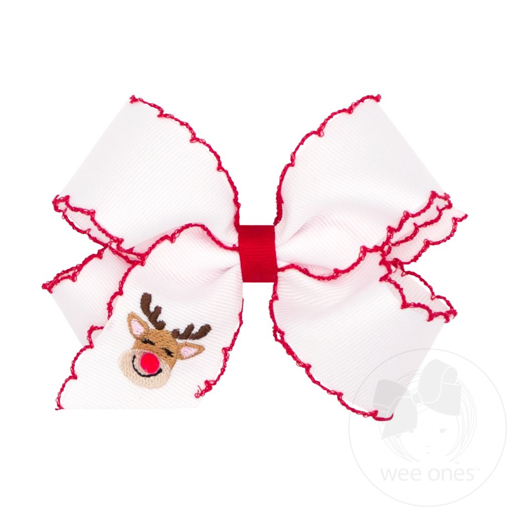Medium Moonstitch Reindeer Embroidered Hair Bow - REINDEER