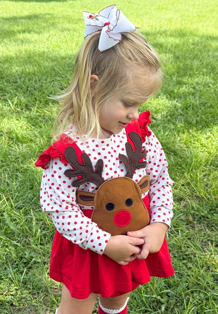 Medium Moonstitch Reindeer Embroidered Hair Bow