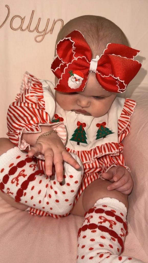 Medium Moonstitch Santa Embroidered Red Hair Bow