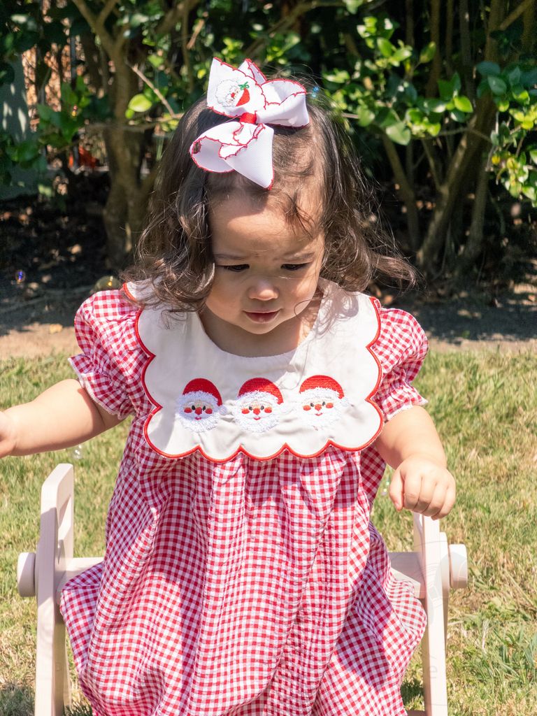 Medium Moonstitch Santa Embroidered Hair Bow