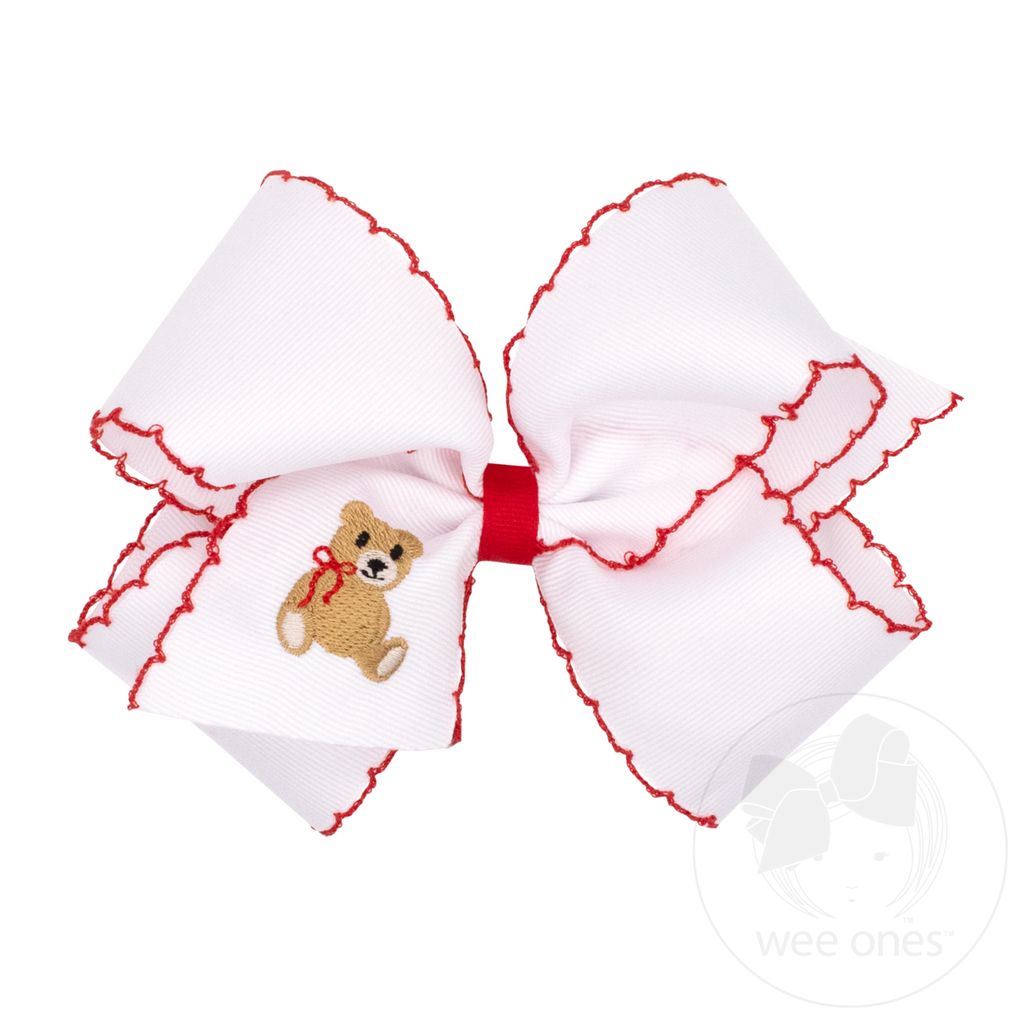 King Moonstitch Teddy Bear Embroidered Hair Bow - BEAR