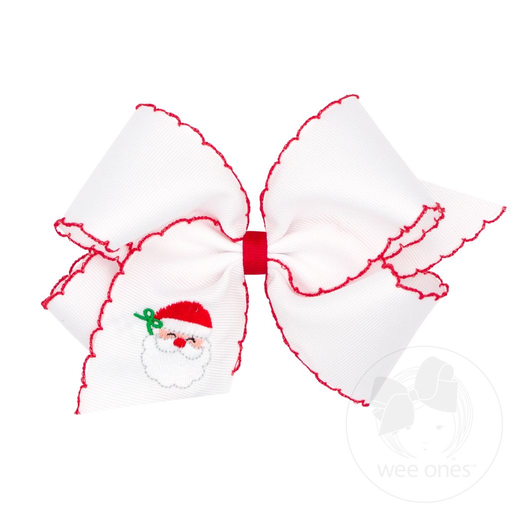 King Moonstitch Santa Embroidered Hair Bow - WHITE SANTA