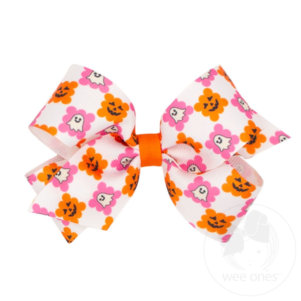 Medium Halloween Checkered Print Hair Bow - CHECK