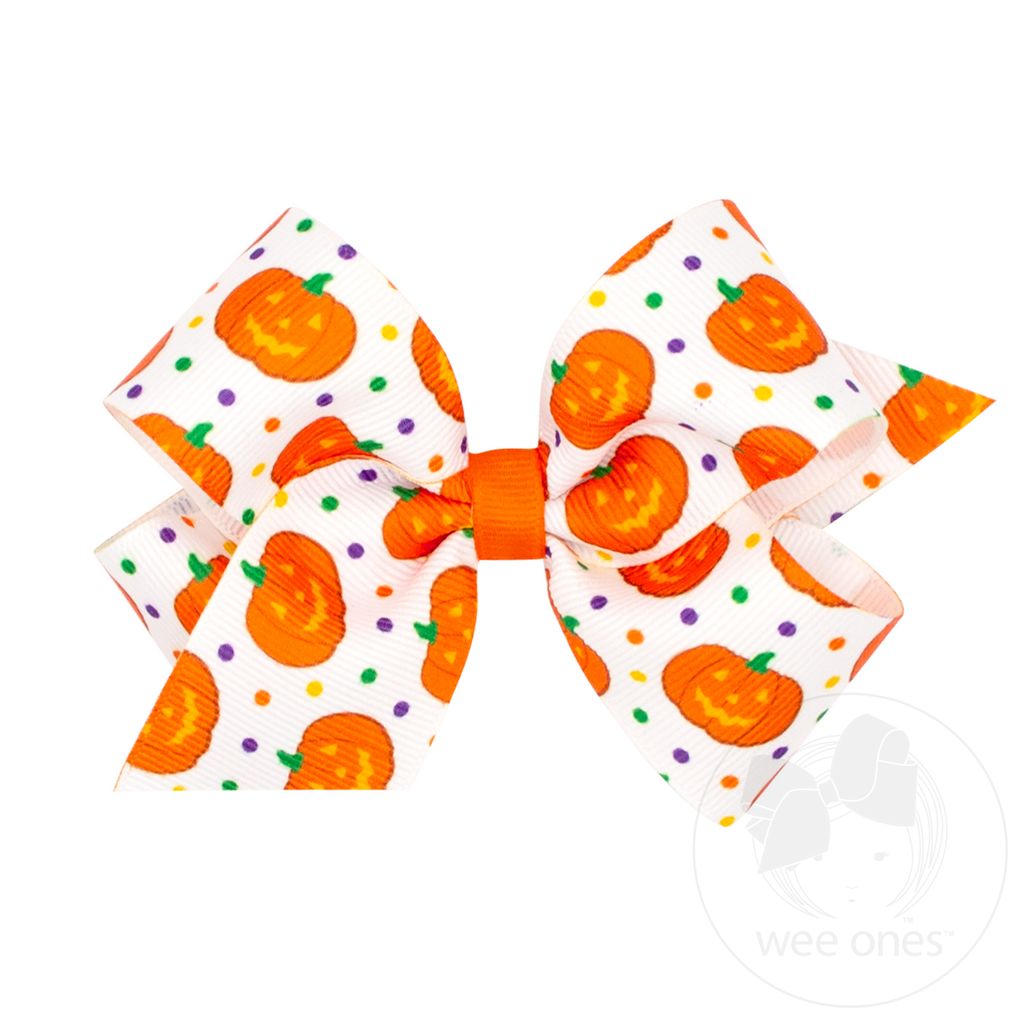 Medium Halloween Polka Dot Print Hair Bow - DOT