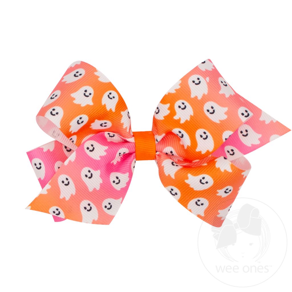 Medium Halloween Ghost Print Hair Bow - GHOST