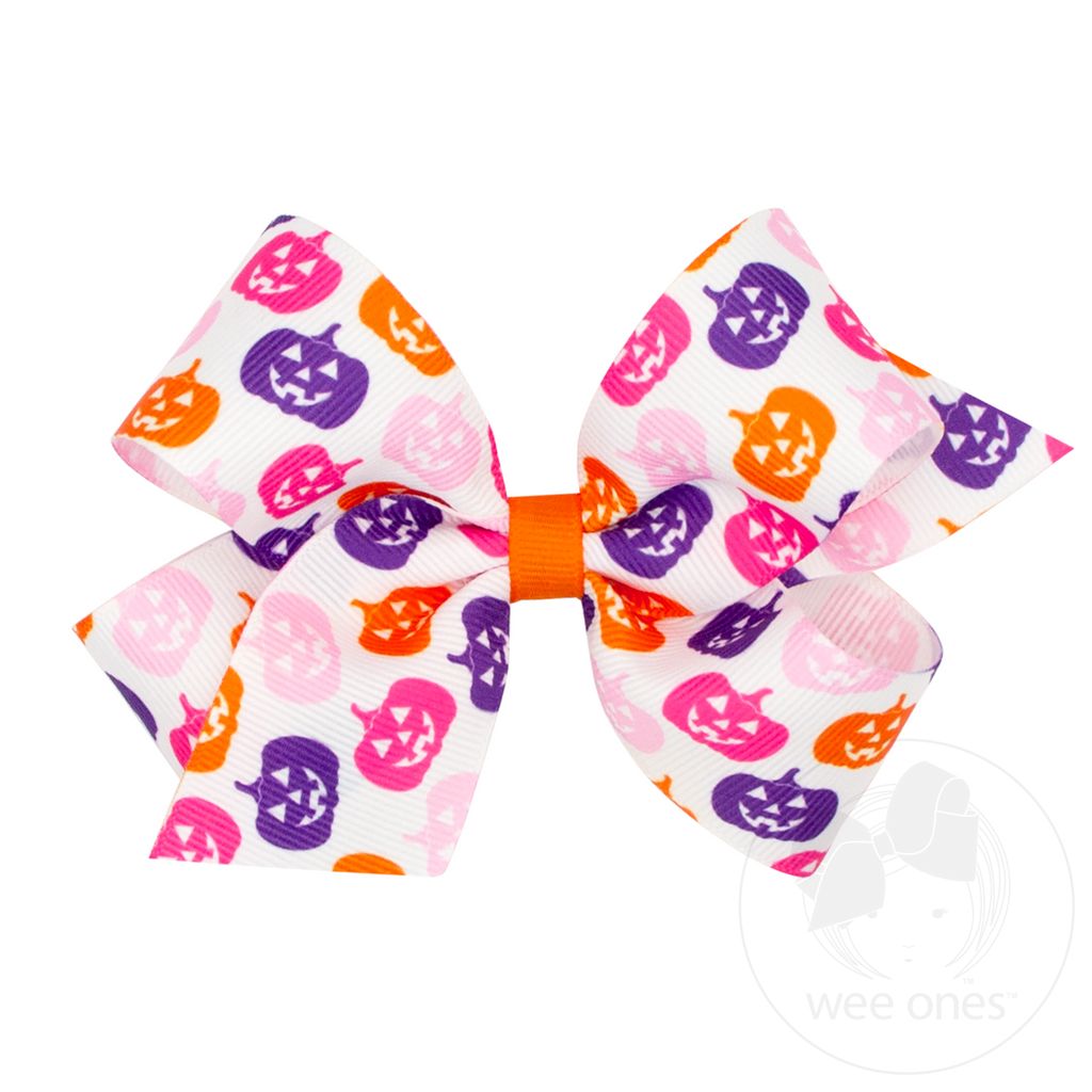 Medium Halloween Jack o' Lantern Print Hair Bow - JACK O LANTERN